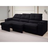 Sofá Com Porta Copos E Carregador Usb Retrátil E Reclinável Ringo 2,30m Velosuede Preto - Netsofas