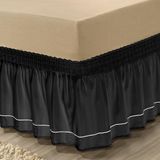 Saia para Cama Box com Fecho Sutache Microfibra Casal Preto