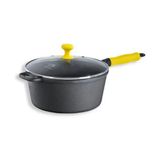 Caçarola Ferro Cabo Silicone Amarelo Tampa Vidro 3,2L 22cm