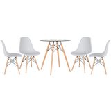 KIT - Mesa de vidro Eames 70 cm + 4 cadeiras Eiffel DSW cinza claro