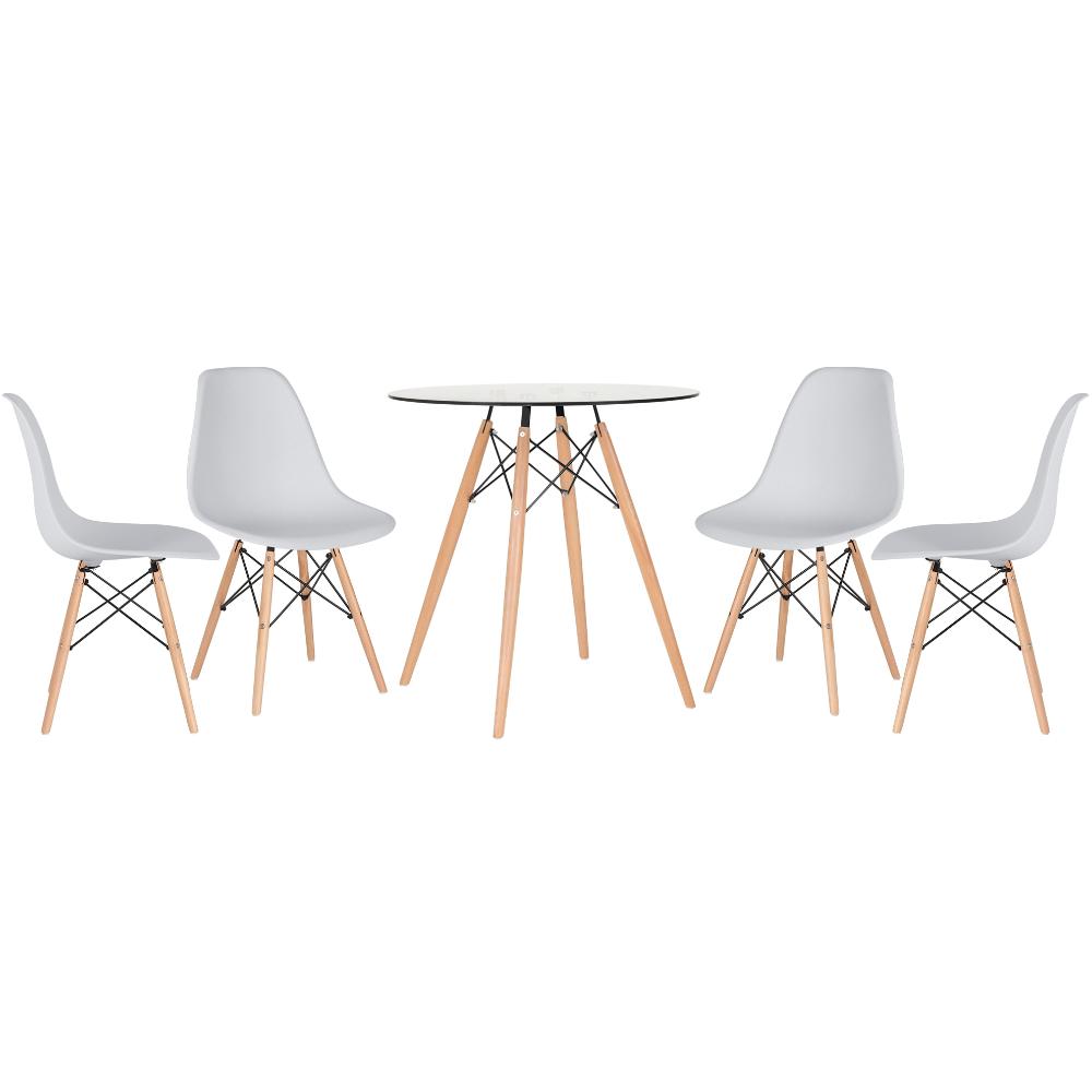 KIT - Mesa de vidro Eames 70 cm + 4 cadeiras Eiffel DSW cinza claro