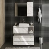 Gabinete De Banheiro Com Cuba E Espelheira 80cm Multimóveis Cr10094 Mármore Branco
