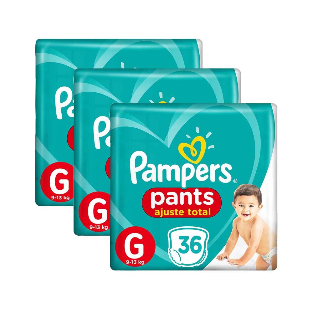 Kit 3 Fraldas Pampers Pants Ajuste Total Mega Tamanho G 36 Unidades