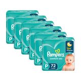 Kit 6 Fraldas Pampers Confort Sec Super Tamanho P 72 Unidades