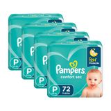 Kit 4 Fraldas Pampers Confort Sec Super Tamanho P 72 Unidades