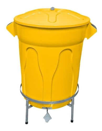 Lixeira Redonda 100l Amarela + Pedal De Aço Desmontável Jsn