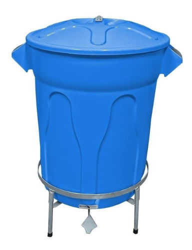 Lixeira Redonda 100 L Azul + Pedal De Aço Desmontável Jsn