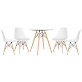 KIT - Mesa de vidro Eames 70 cm + 4 cadeiras Eiffel DSW branco