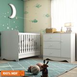 Quarto De Bebê Com Cômoda E Berço Americano 3 Em 1 Ben Plus Móveis Peroba Branco Brilho