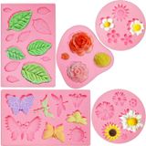 Paquete De 5 Moldes De Silicona Para Fondant, Mini Mariposa/flor/hojas/rosa Moldes De Silicona Para Decoración De Pasteles, Chocolate Hacer,