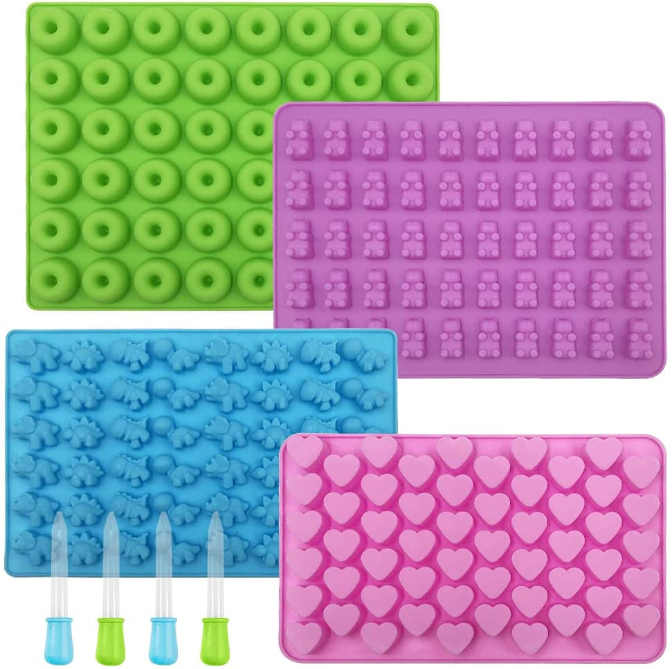 Moldes De Silicona Para Dulces De Frutas, 5 Moldes Antiadherentes De Silicona Que Incluyen Mini Dinosaurio, Forma De Oso, Corazones, Mini Do