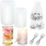 2 Moldes De Silicona Para Velas Cilíndricas Con 50 Mechas De Velas Y 2 Soportes Para Mechas, Velas De Pilar, Moldes Epoxi De Resina De Silic