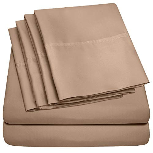 Sweet Home Collection 6 Folhas De Cama De Peça 1500 Roscas Contagem Fina Microfibra Deep Pocket Set-extra Fronha, Valor, Rainha, Taupe