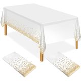 2pcs Branco E Ouro Festa Toalha De Mesa Pano De Mesa Plástico 137x274cm Gold Dot Confetti Table Cover Capa De Mesa Retangular Festa Para Piq