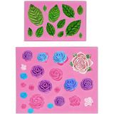 Coleção Rosas Fondant Flor-rosa E Folhas Formas Molde De Silicone Para Decoração De Bolo De Açúcar, Topper Cupcake, Argila Polímero, Doce, C