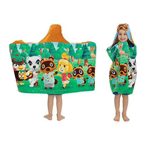 Franco Kids Bath And Beach Cotton Terry Hooded Towel Wrap, 24 In X 50 In, Animal Crossing