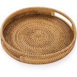 Rattan Servindo Bandeja Com Alças 30cm Bandejas De Vime Tecida À Mão Rattan Bandeja Rústica Bandeja Rústica Para Café Da Manhã, Bebidas, Lan