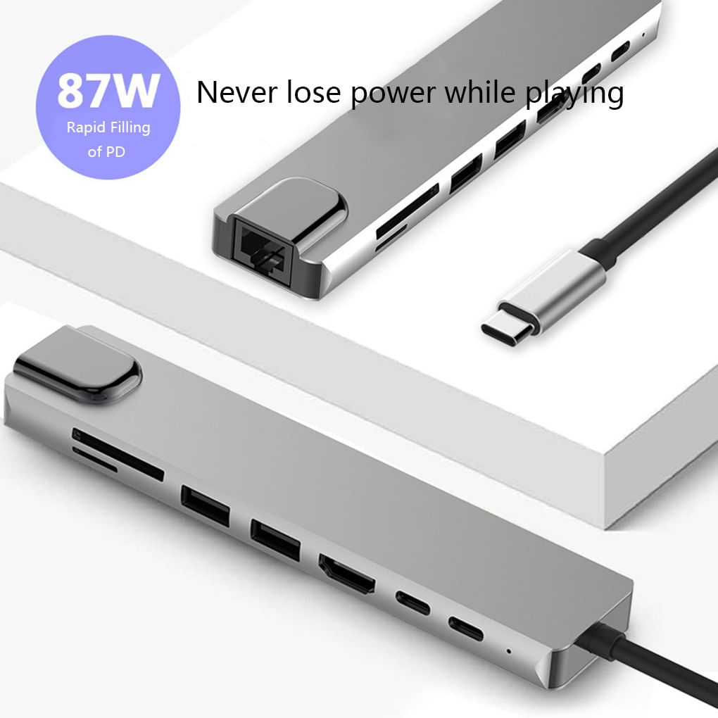 6 Em 1 Portas Usb 3.0 Tipo C Usb-c Hub Para 4k 30hz Hd Rj45