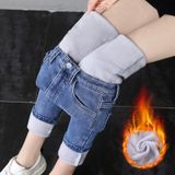 Jeans De Lã Grosso Das Mulheres, Calça Jeans De Cintura Alta Stretch,