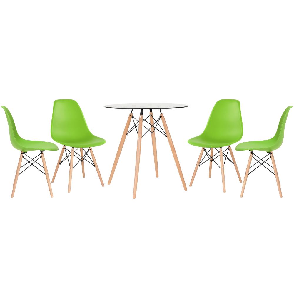 KIT - Mesa de vidro Eames 70 cm + 4 cadeiras Eiffel DSW verde claro