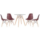 KIT - Mesa de vidro Eames 70 cm + 4 cadeiras Eiffel DSW marrom