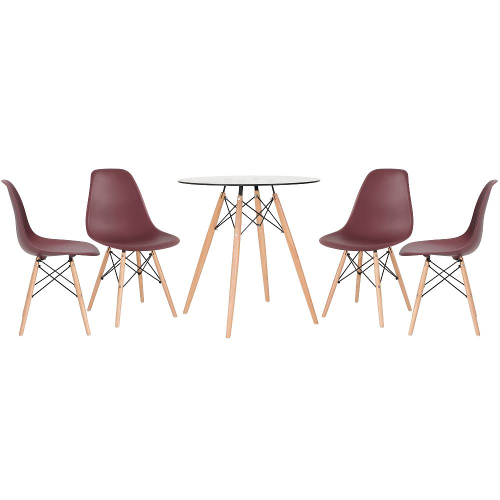 KIT - Mesa de vidro Eames 70 cm + 4 cadeiras Eiffel DSW marrom