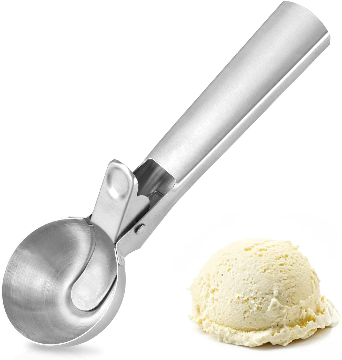 Grande Colher De Sorvete, Scooper De Sorvete De Aço Inoxidável Premium Com Gatilho, Alça Confortável E Anticongelante, Colher De Sorvete Col