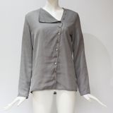 Blusa Chiffon Casual Casual Feminina De Manga Longa - Cinza S