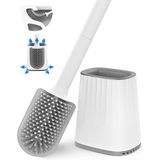 Escova De Banheiro, Escova De Silicone 2021 Com Suporte De Parede E Suporte De Piso, Cabeça De Escova De Limpeza Dupla, Alça Longa E Recipie