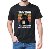T-shirt De Algodão De Gato Preto Dos Homens Eu Quero Beber Café Que Eu Odeio