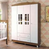 Guarda Roupa de Bebê 4 Portas 2 Gavetas Ariel Carolina Baby Branco/Rústico