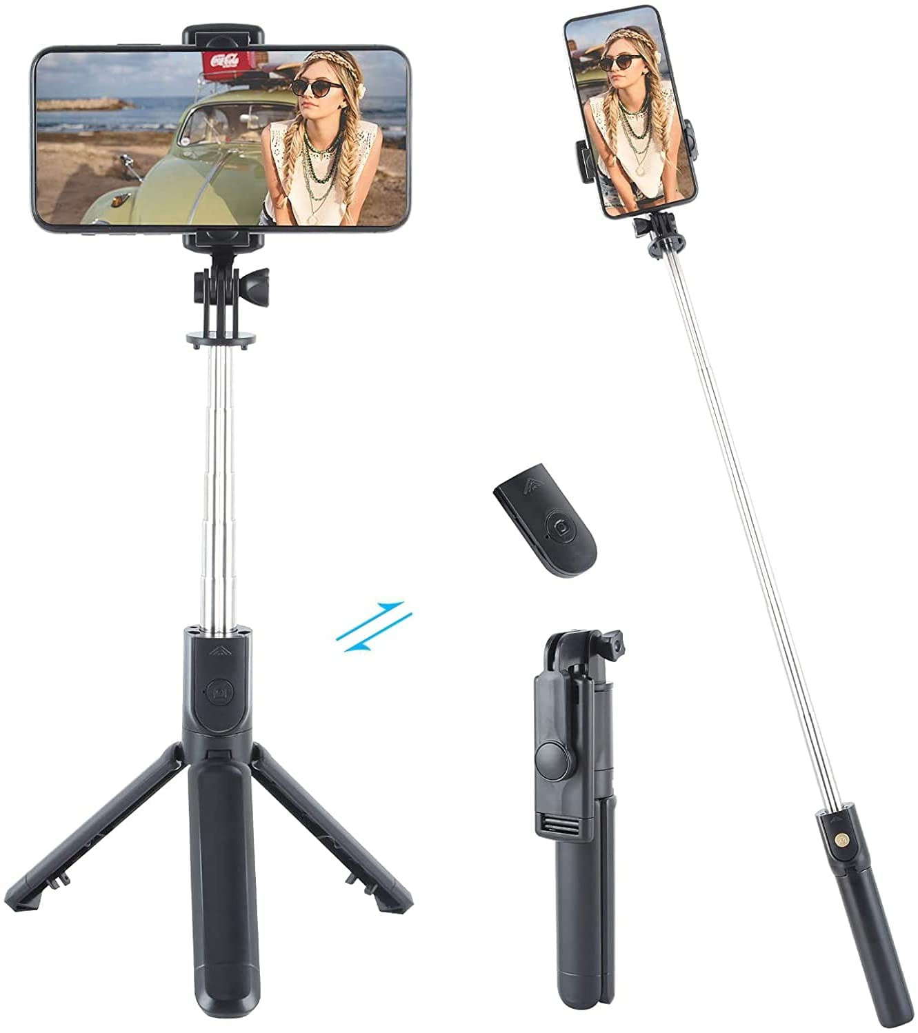 Tripé Selfie Stick, 3 Em 1 Bluetooth Selfie Stick, Tripé Selfie Stick Estendido Bluetooth Selfie Stick Telescópico Ajustável Monopod Com Con