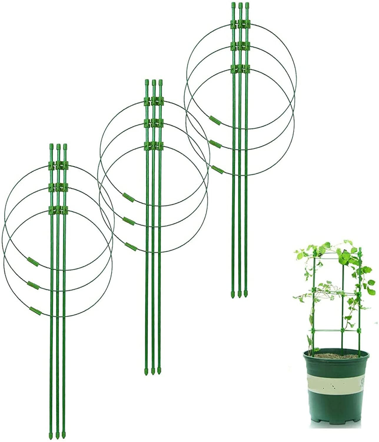 Suporte Vegetal 3 Pcs Gaiola De Tomate Estável, Anel De Aço De Suporte Vegetal Para Plantas 3 Anéis Ajustáveis Para Jardim, Varanda, Plantas