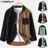 Camisa Casual Manga Longa Design Patchwork Color Brown. S