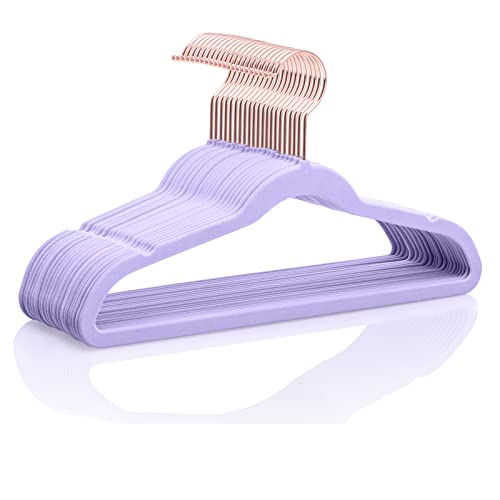 Cabides De Veludo Infantil Premium Mizgi, Pacote Com 50 Ganchos De Ouro Rosa Roxo Claro De 35 Cm, Economizam Espaço, Cabides Antiderrapantes