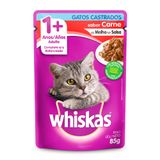 Ração Úmida Para Gatos Whiskas Adultos 1+ Anos Castrados Sabor Carne Em Sachê 85g