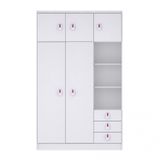 Guarda Roupa de Bebê 5 Portas 3 Gavetas Baby Móveis Percasa Flex Color Branco/Rosa/Azul