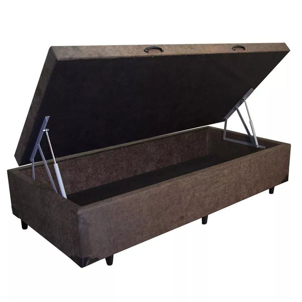 Base Cama Box Baú Solteiro Suede Marrom 43x88x188