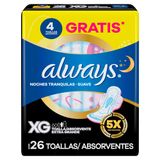 Absorvente Noturno Always Noites Tranquilas Suave Extra Grande Com Abas 26 Unidades