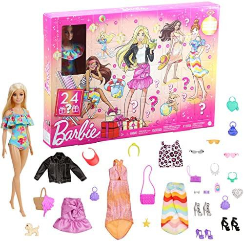 Barbie Advent Calendar Com Boneca Barbie (12-in), 24 Surpresas Incluindo Roupas E Acessórios Da Moda Do Dia-a-noite, Embalagem Temática Fest