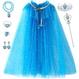 Princess Cloak Costume Girl Com 7pcs Acessórios Princess Crown Wand Ring Bracelet Brinco Princesa Fantasia Festa De Aniversário Para Criança