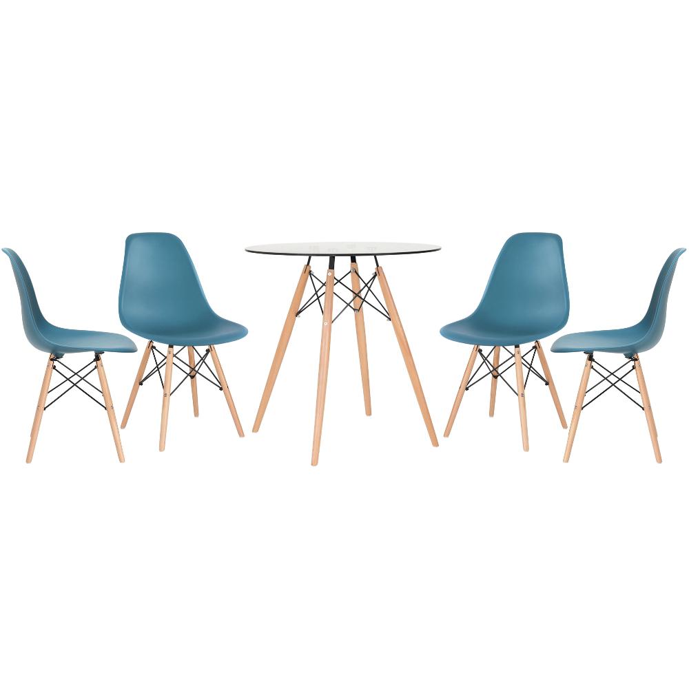 KIT - Mesa de vidro Eames 70 cm + 4 cadeiras Eiffel DSW turquesa