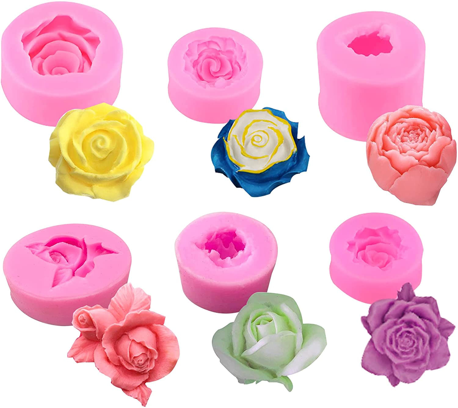 6 Moldes 3d Para Fondant De Flores De Rosas En 3d, Molde De Silicona Con Forma De Rosa, Molde De Silicona Para Decoración De Pasteles, Choco