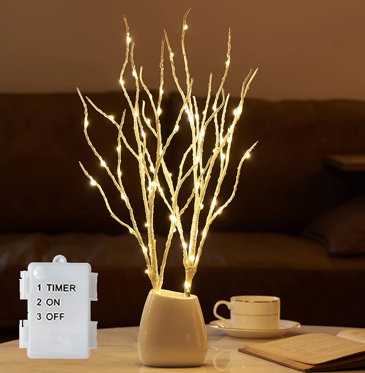 Ramos De Bétula Iluminado 18in 70 White Willow Led Bateria Operada Com Luzes De Galho De Temporizador Para A Decoração De Casamento De Natal