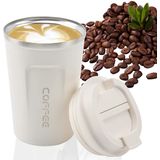 Caneca De Café Branco. Parede Dupla Isolado Aço Inoxidável À Prova De Vazamento Ambientalmente Amigável Para Viagens. O Escritório Do Café.