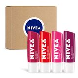 Nivea Lip Care, Fruit Lip Balm Variety Pack, Batom Labial Colorido, 0.17 Oz, Pacote De 4