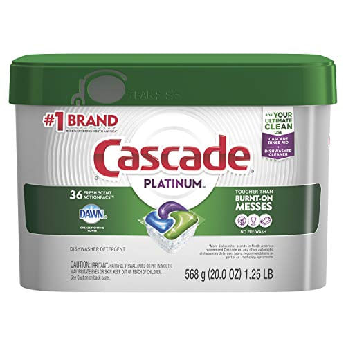 Cascade Platinum Caps De Ação Máxima, 36 Unidades, Aroma Fresco Para Limpeza E Desodorização De Sua Máquina De Lavar Louça