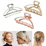3 Pack Metal Hair Claw Clips Hair Catch Barrette Jaw Clamp, Half Bun Hairpins For Thick Hair (silver + Gold + Rose Gold)