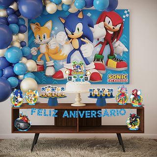 Kit Decoração Festa Sonic Filme 2 Painel Infantil e Totem