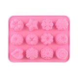 12 Até Mesmo Rosa Forma Flor Gelo Cubo De Mofo Verde